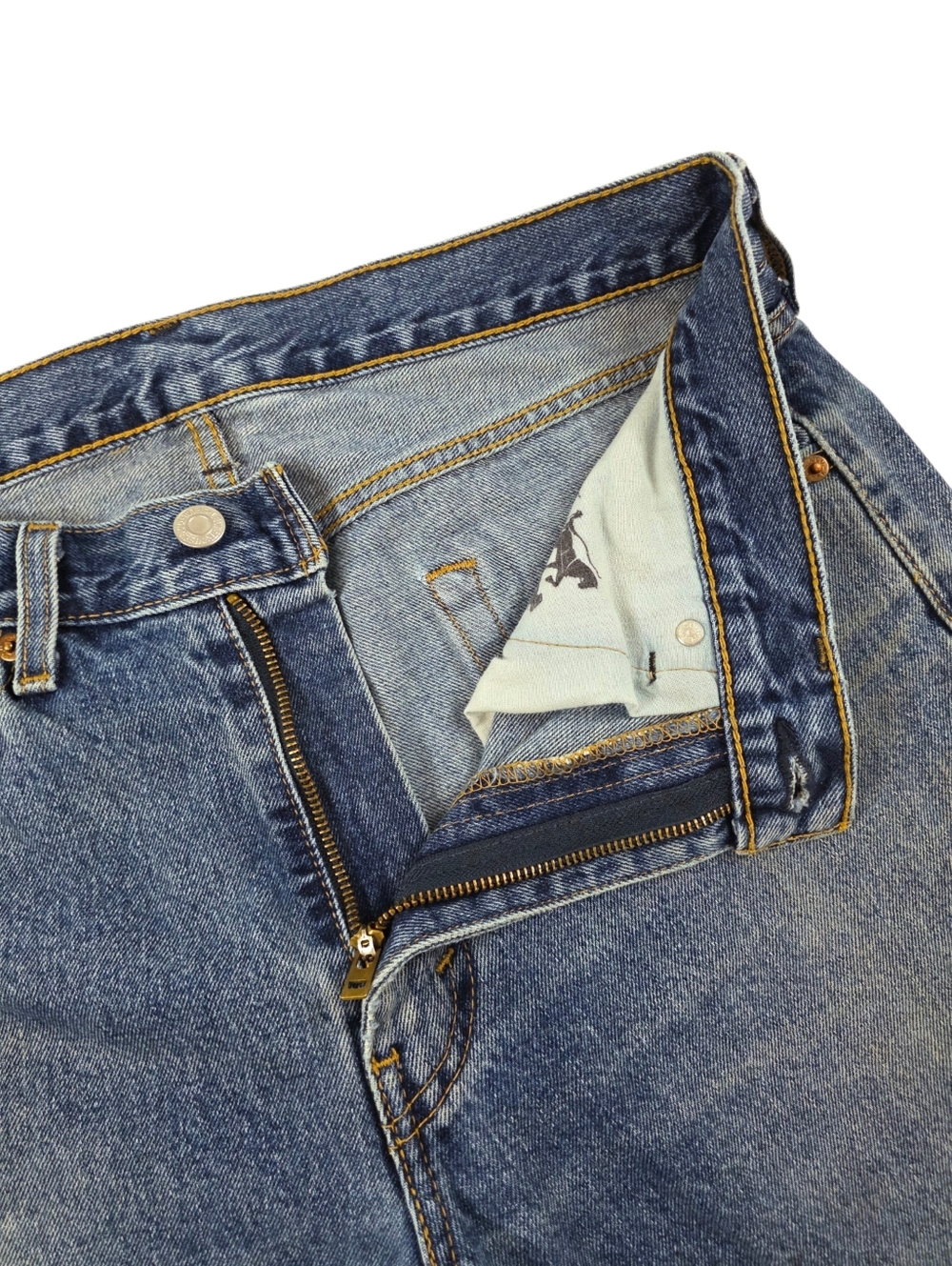 Levi’s 505 Straight Leg Jeans Men’s 33x34 Medium Wash Distressed Faded Worn In - Picture 4 of 11